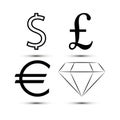 Money and diamond signs